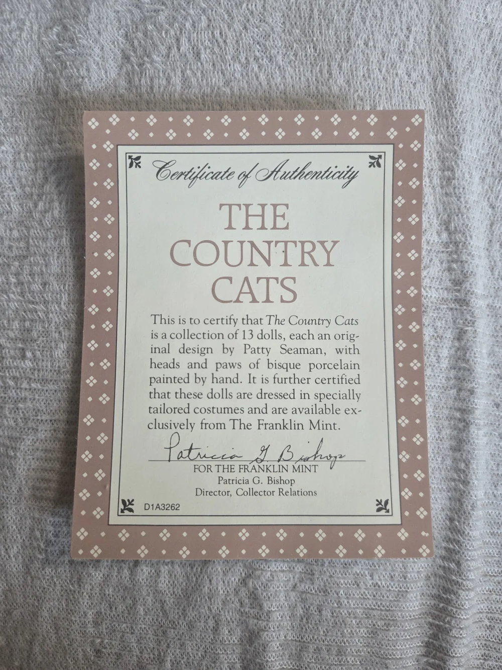 Franklin Mint Country Cats Missing Poster For Nathan And Julia And Her Flute